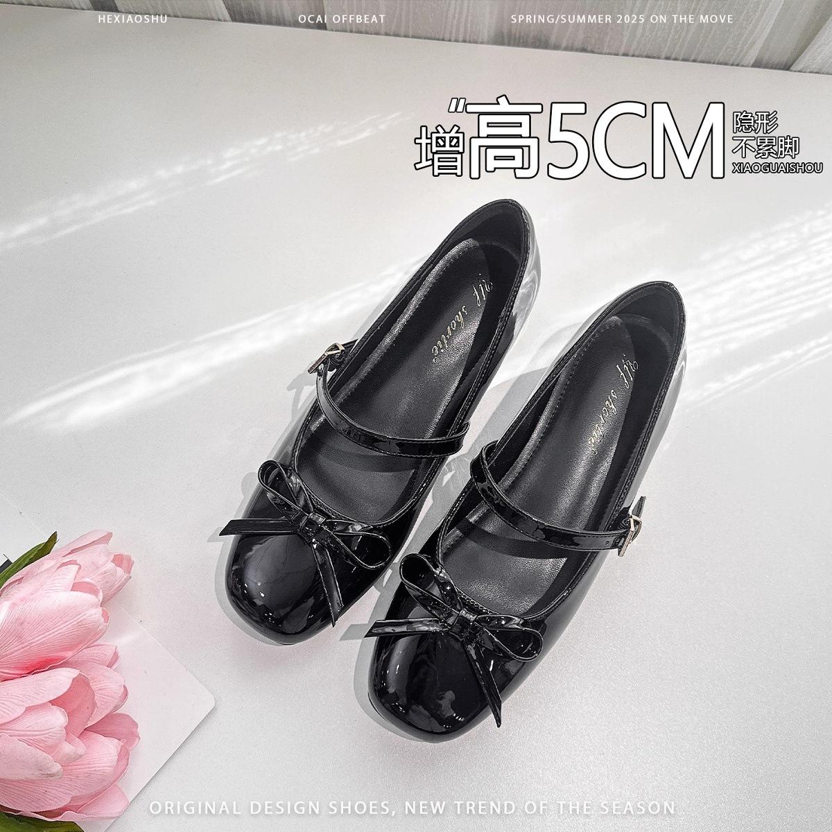

French inner height increase bow single shoes women s 2025 spring and summer new niche temperament gentle wind Mary Jane flats 33