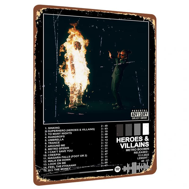 Metro Boomin Heroes Villains Album Cover Metal Poster Custom Music Art Decor for Home Wall Decoration 20x30cm(7.8x11.8inch)