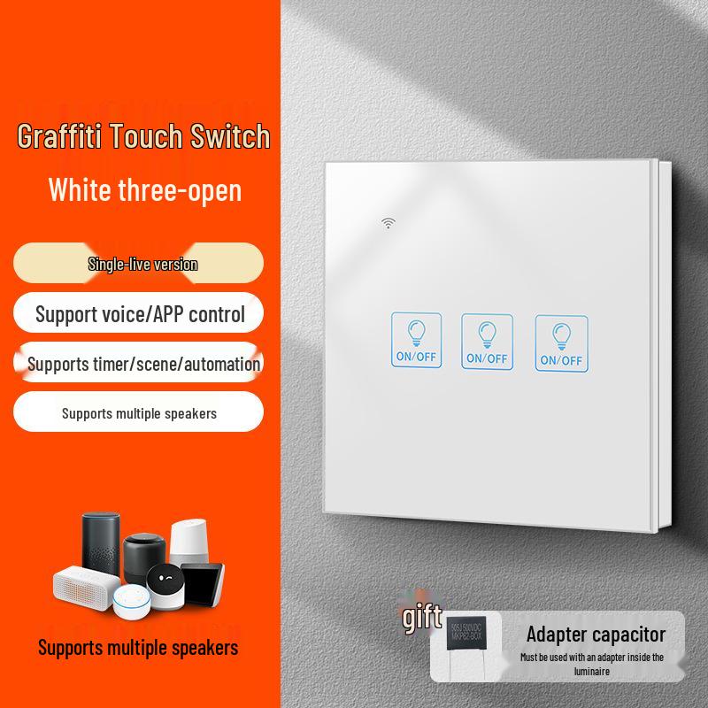 Zhengshang C3 Graffiti Smart WiFi Switch: Wireless Voice Panel, EU Standard, Compatible with Alexa & Google Assistant.
