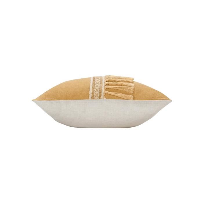 Coussin - Jamara - Ocre - 45 X 45 Cm - Déhoussable - Motifs Ethniques Avec Franges