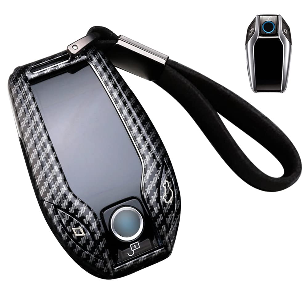 

BMW Smart Key Case with Carbon Fiber Button Key Compatible with BMW 7 Series Pattern, 3/4 Holder,