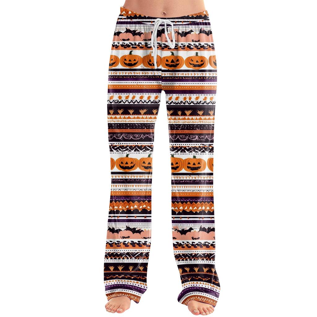 Women's Drawstring Lounge Pants Halloween Print Casual Pants Elastic Waistband Relaxed Fit Full Length Soft Fabric