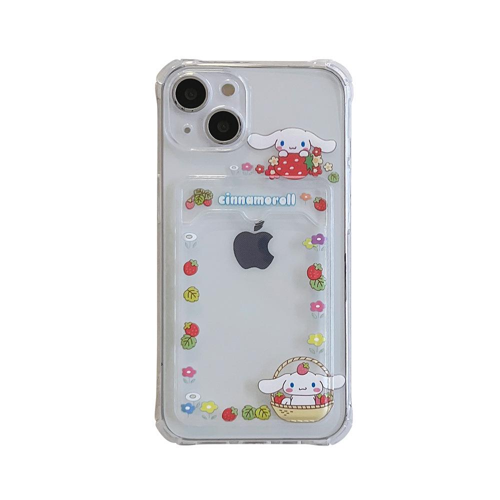 Strawberry Dog Bunny iPhone 11 Case with Card Slot for XRXs - Transparent, Apple 15 Promax Mobile Phone Case, 14 in Total.