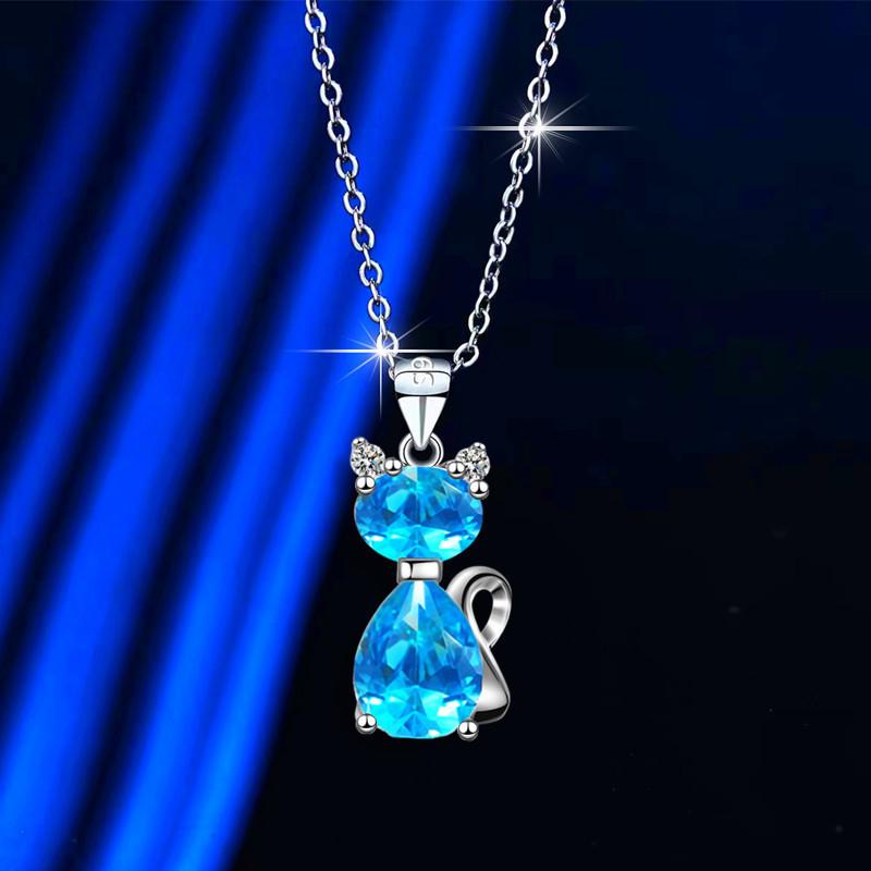 

Shein Eryun Ocean Heart Peach Heart Shaped Crystal Zircon Cat Pendant Girlfriend Love Clavicle Chain Batch аква голубой