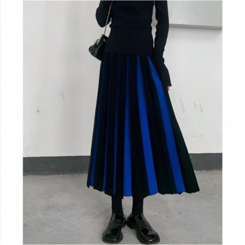 Jupe plissée tricotée taille haute pour femme, verte, longueur moyenne à longue, automne/hiver 2023