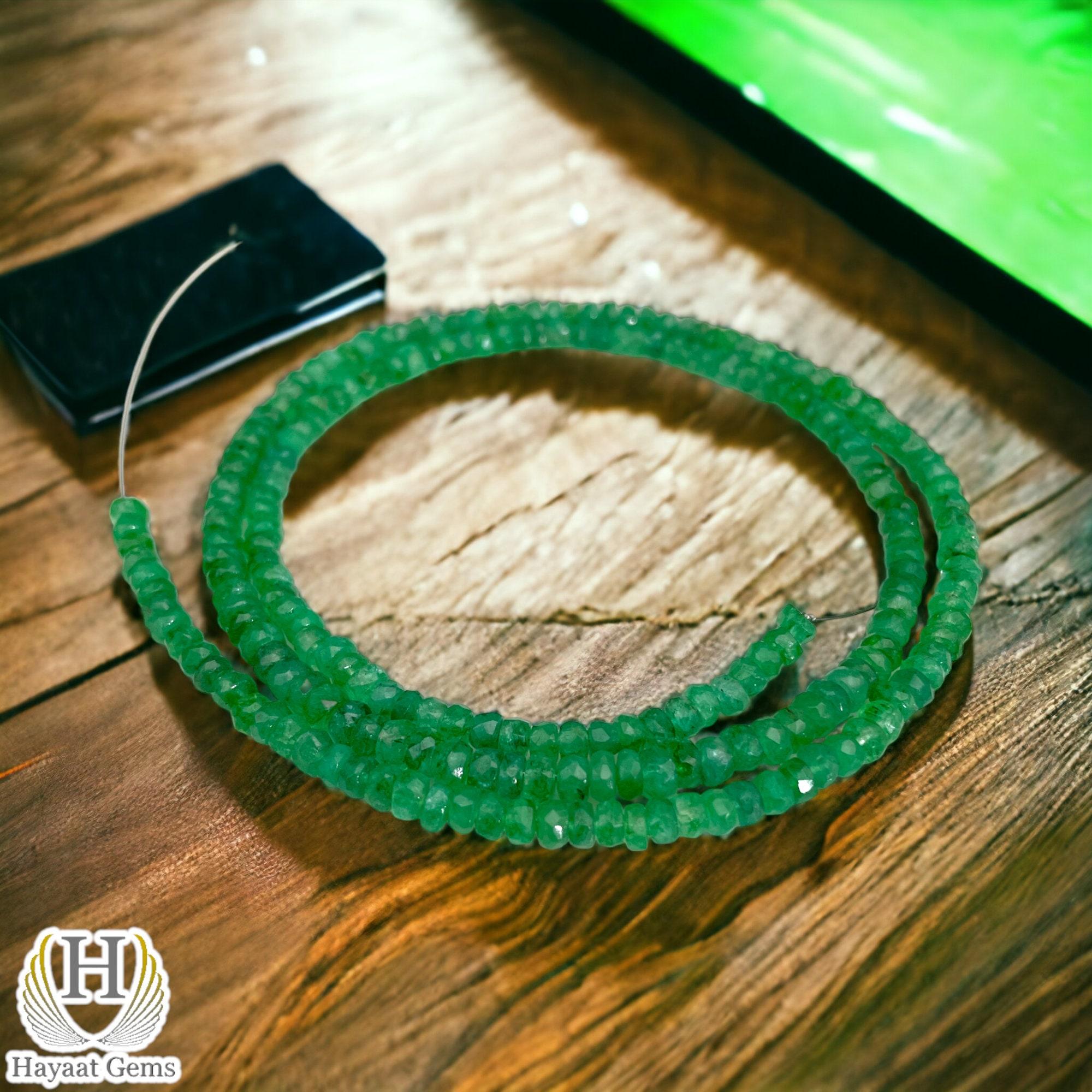 AAAA Emerald Faceted Roundel Beads: Zambia Green Gemstone Strand 22 Inch