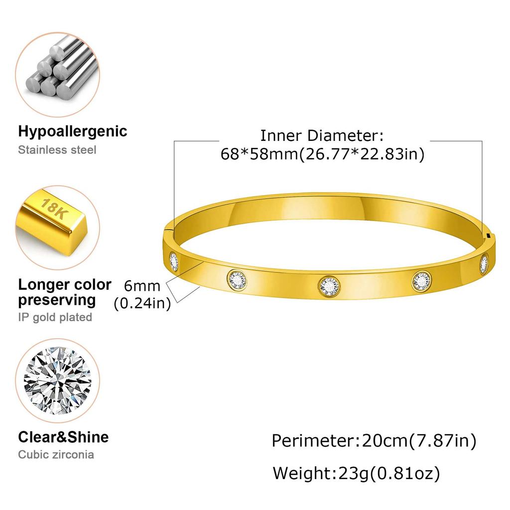 6MM Stylish Men's Bangles,Waterproof AAA CZ Stone Stainless Steel Bracelet,Valentine's Day Anniversaries Birthday Gift for Him