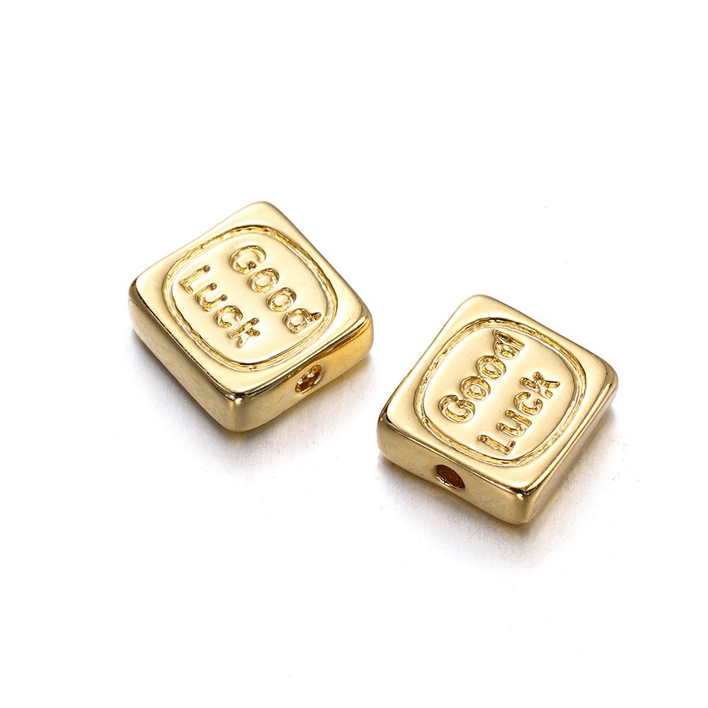 

2pcs/lot 18K Gold Brass Plated Lucky Label Necklace Pendant Square Brand Hip-Pop Fashion Luxury DIY Jewelry Making Component 2pcs