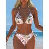 Il Nuovo Costume da Bagno Bikini da Donna a Strisce Splicing con Scollo Diviso Europeo e Americano È Sexy