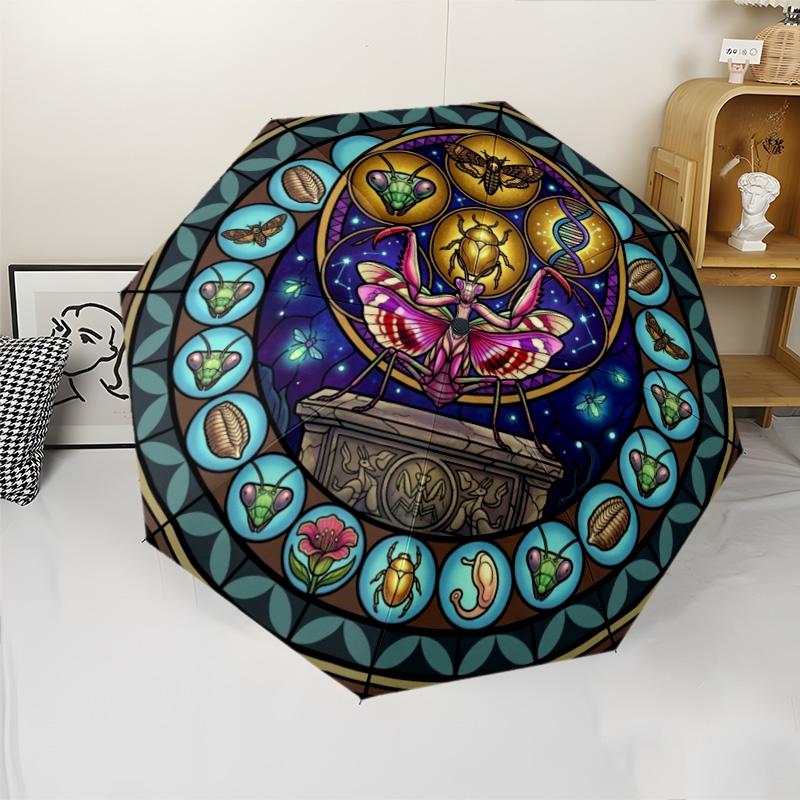 Insect Evolutionary Window pattern umbrella, portable and foldable design, 8 ribs, a casual accessory for Halloween, Christmas, and birthday gifts.