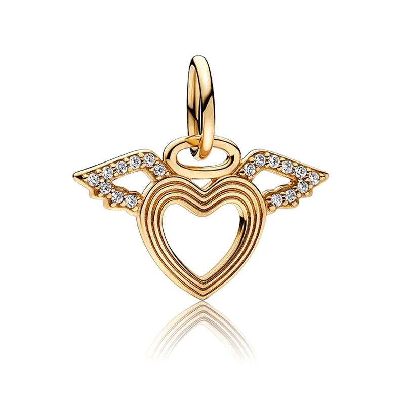 925 Silver Gold Heart Charms Beads Sparkling MapleLeaf Pendant For Women Bracelet DIY Jewelry Gift