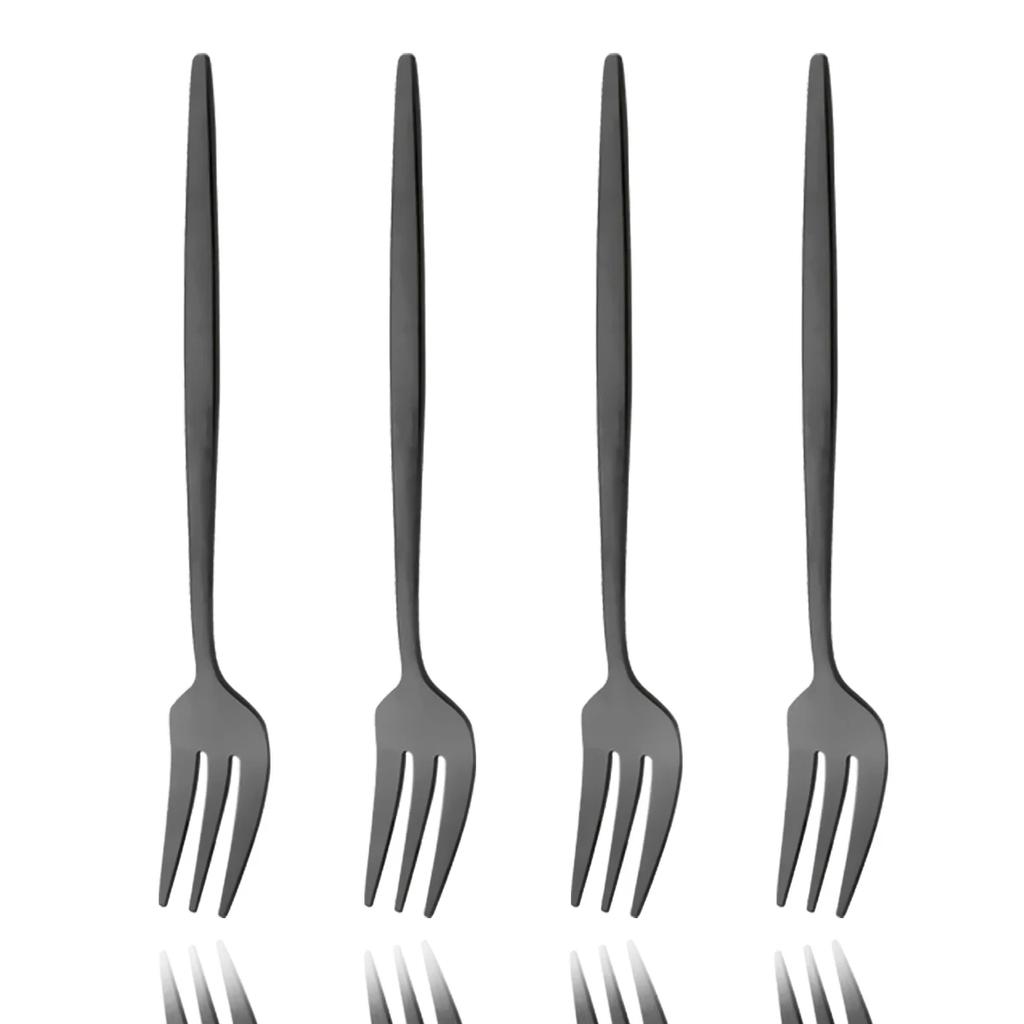 4Pcs Stainless Steel Tea Forks Black Gold Cake Fork Snack Salad Coffee Fruit Fork Mirror Cutlery Tableware Set Kitchen Utensils
