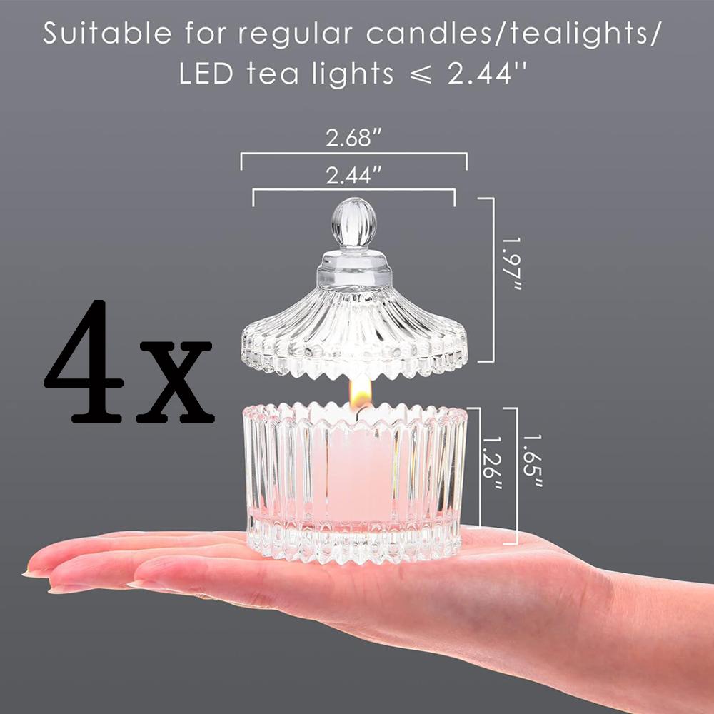 Votive Candle Holders with Lids, Tealight Candle Holders In Bulk, Glass Small for Table Centerpiece, Wedding, Home Decor