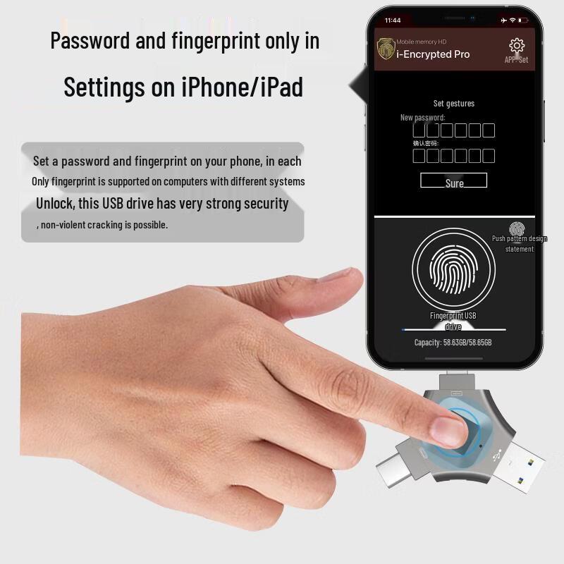 OLOEY 3-in-1 Fingerprint Encrypted USB Drive