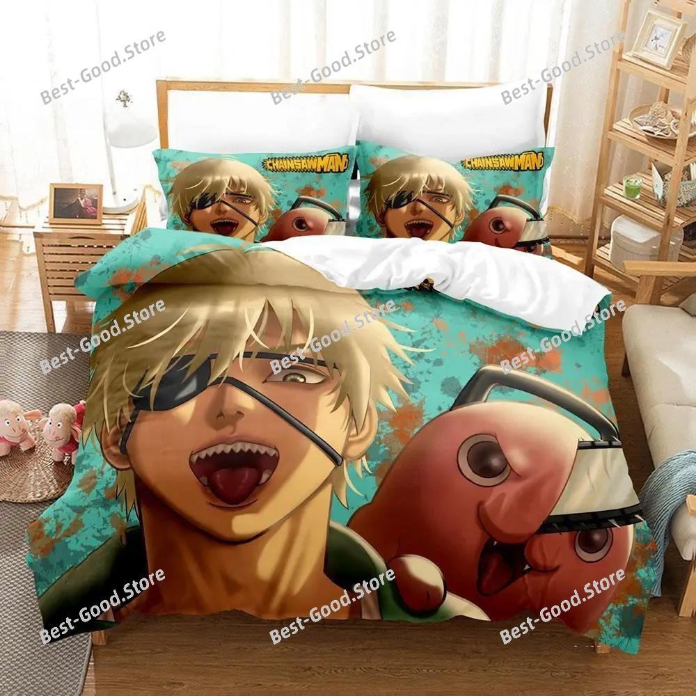 Chainsaw Man Pochita Ložní souprava Jednolůžko Dvojlůžko Plná Velikost Queen King Ložní souprava Dospělý Dítě Ložnice Přikrývka Sady Anime Prostěradlo