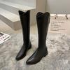 High Boots Women's Pointed Toe Korean Version Ladies Boots Rear Zipper Mid Heel Rider Boots 35-40