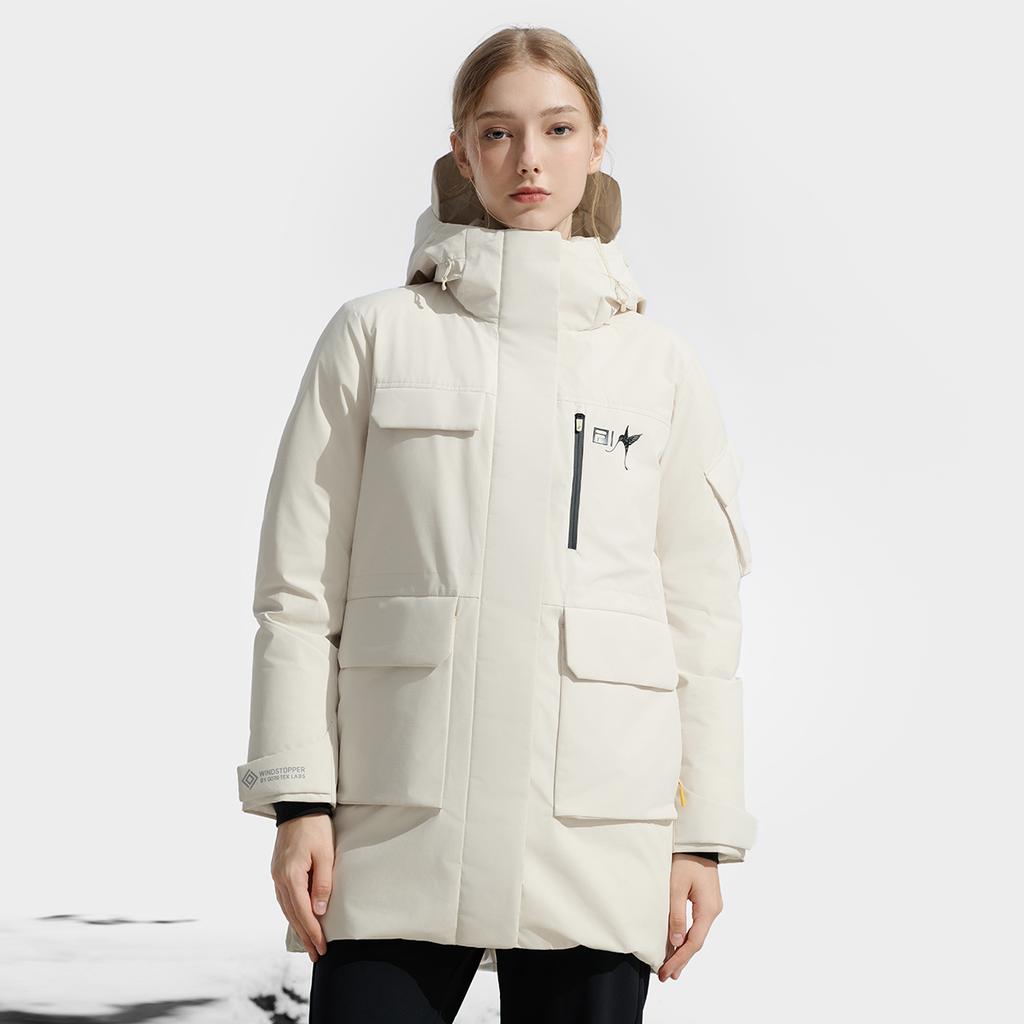 FILA Explorer Basic Mid-Length Hooded Down Jacket Women Outerwear Gray Beige A11W447916F-BG