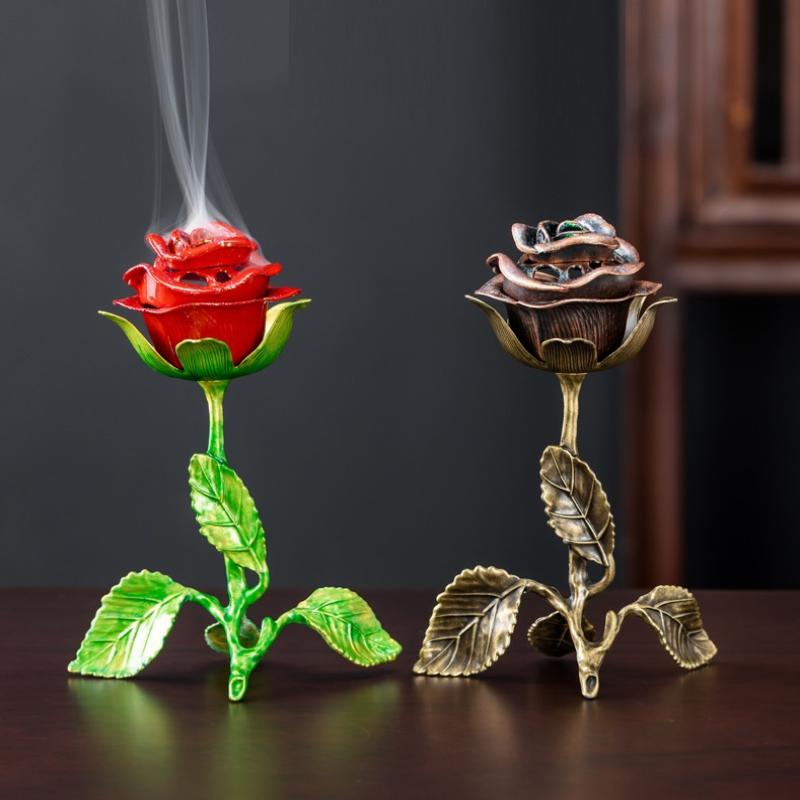 Ceramic Rose Incense Burner Ornament Decorative for Living Room Table Fragrance Holder Indoor Dining Room Desk Decor
