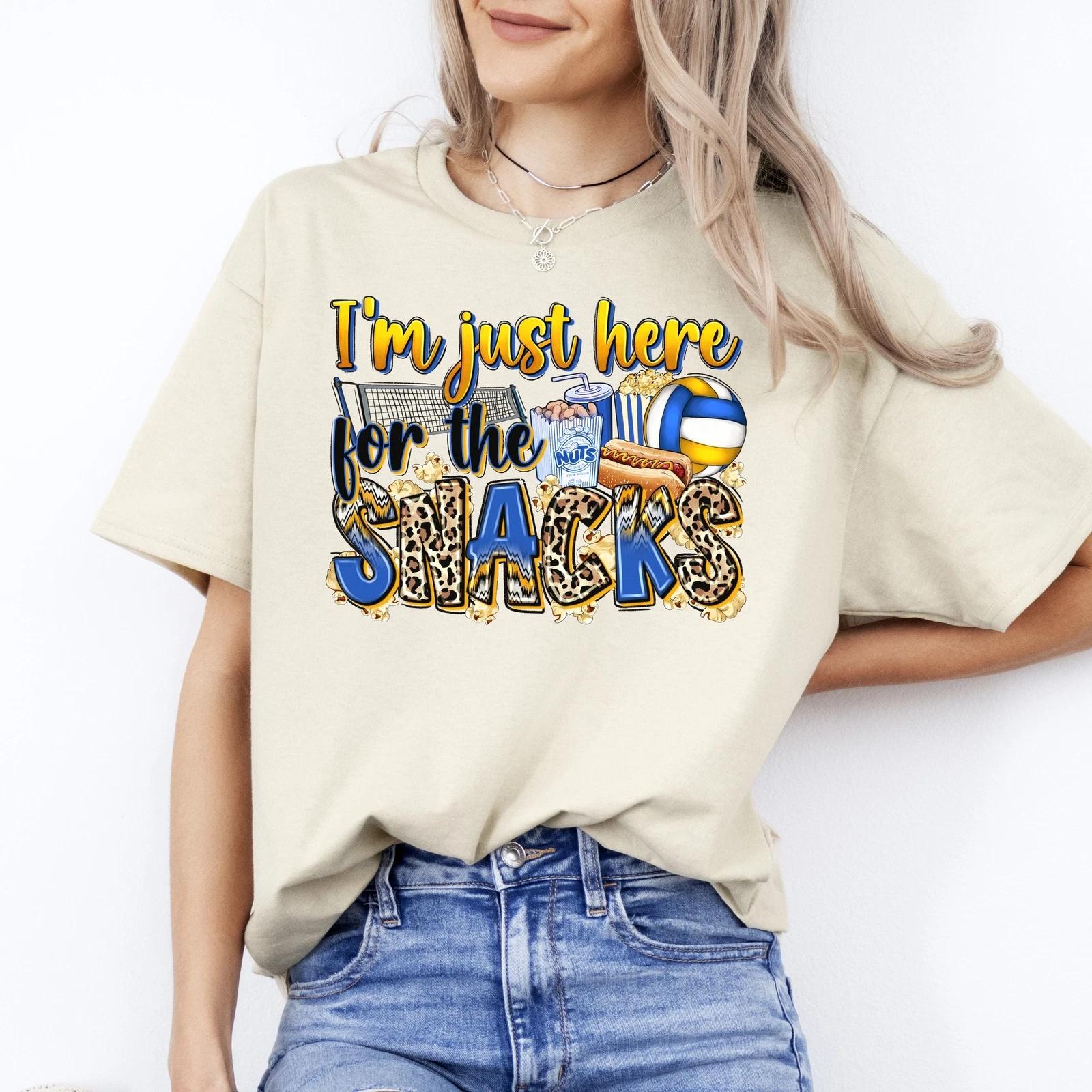 Volleyball cheer T-Shirt cheer I m just here for the snacks Unisex Tee Sand Whit 2XL