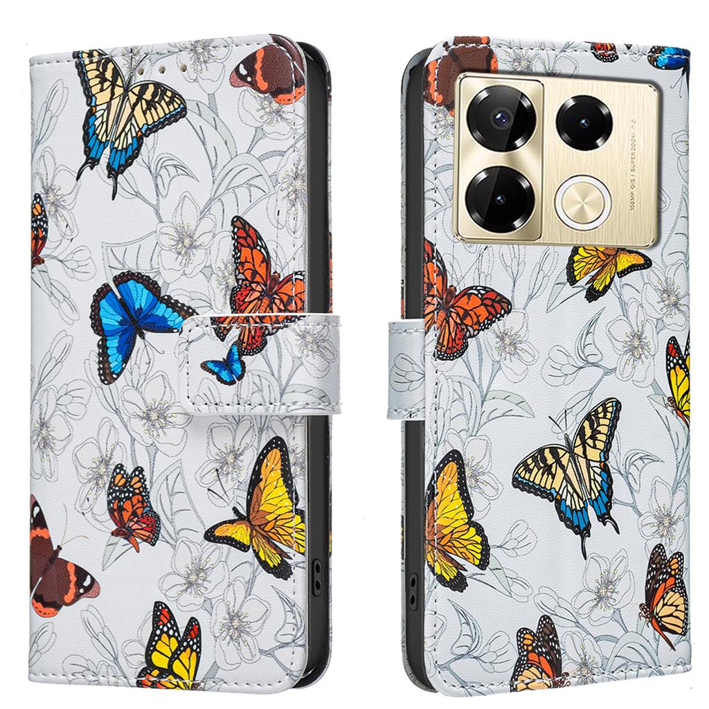 Lederhüllen Blume Schmetterling Bemaltes PU Schutzhülle mit Kartenhalter Magnetverschluss Ständer Für Infinix Note 40/Note 40 Pro