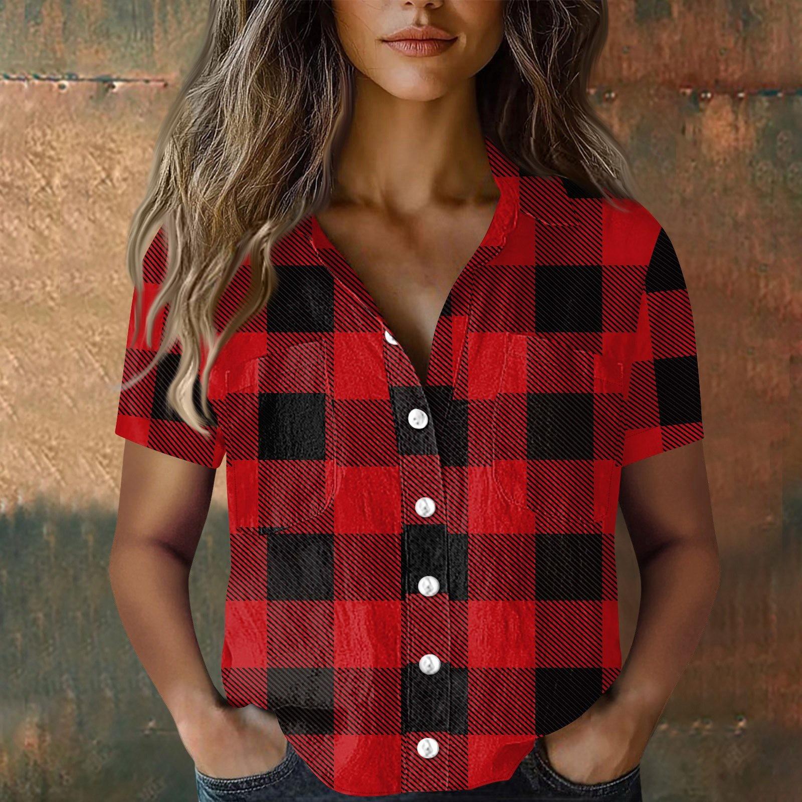 

Жіночі бавовняні лляні топи з короткими рукавами, вільні бохо футболки, вінтажні блузки L червоний