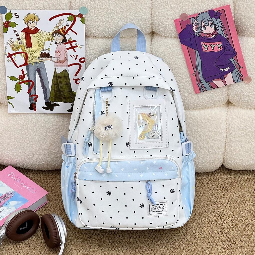 Schoolbag new high-value sweet and cute polka dot primary school backpack female volume two-dimensional transparent double shoulder pain bag