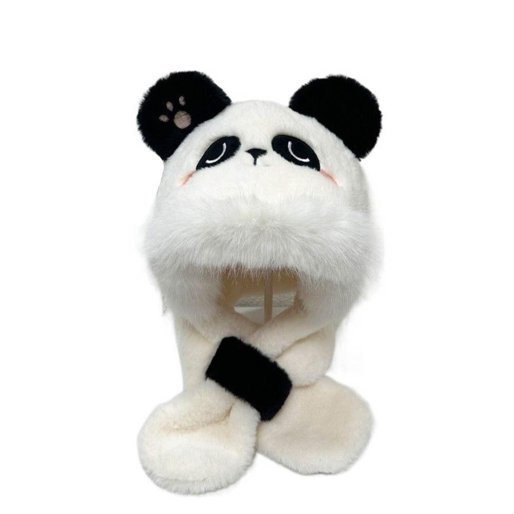 

Однотонна шапка-панда великого обхвату голови, зимова шапка, модний шарф, інтегрована шапка, волосся чорний