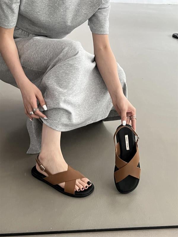 Fashion Comfort Shoes for Women Beach Sandals Open Toe Summer Heels Cross Flat Peep Girls Gladiator 2025 Fashion New Rome Scandals Casua