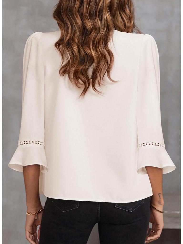 2026 Ny V-ringad Satinklänning Dam Puffärm Enfärgad Lös Passform Topp