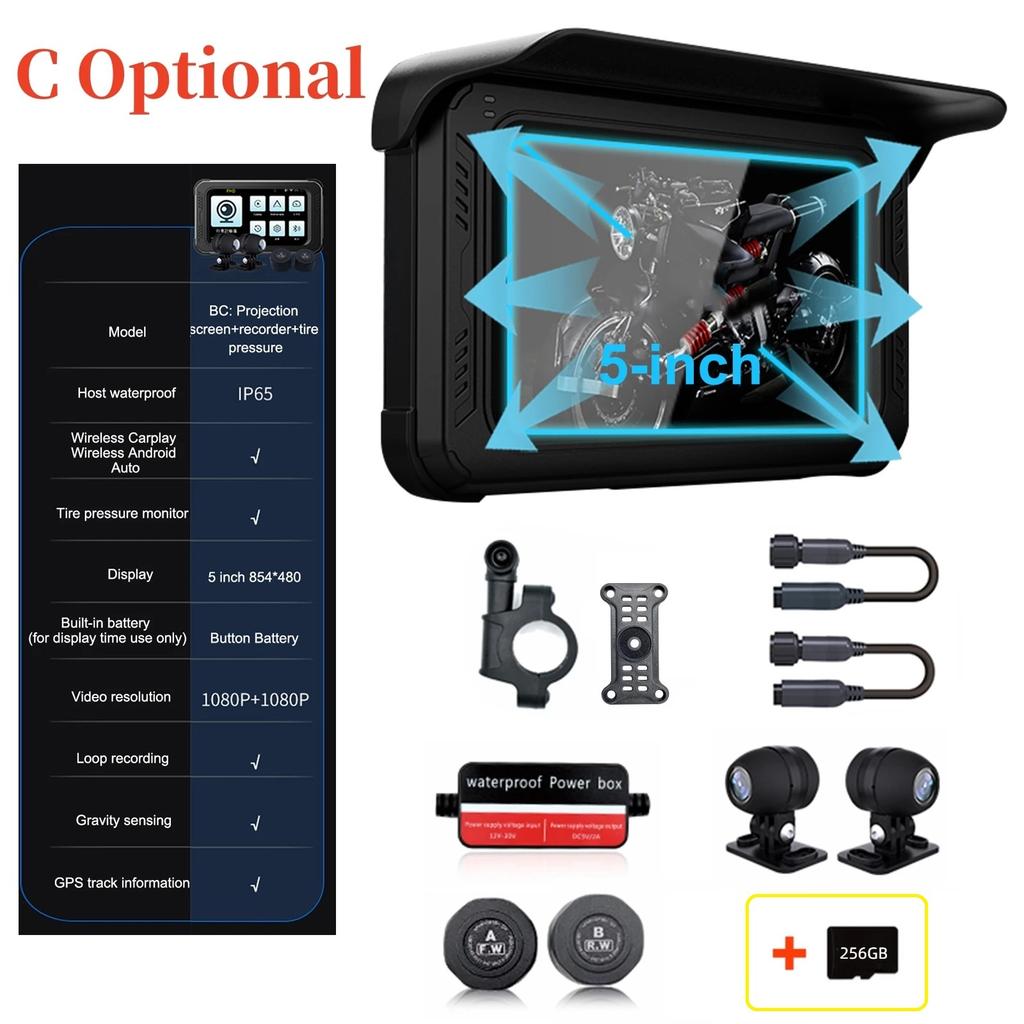 3-In-1 Motorbike Device: Dashcam+GPS Navigator+Wireless CarPlay, Supports Android Auto, Siri & Google Voice Assistant
