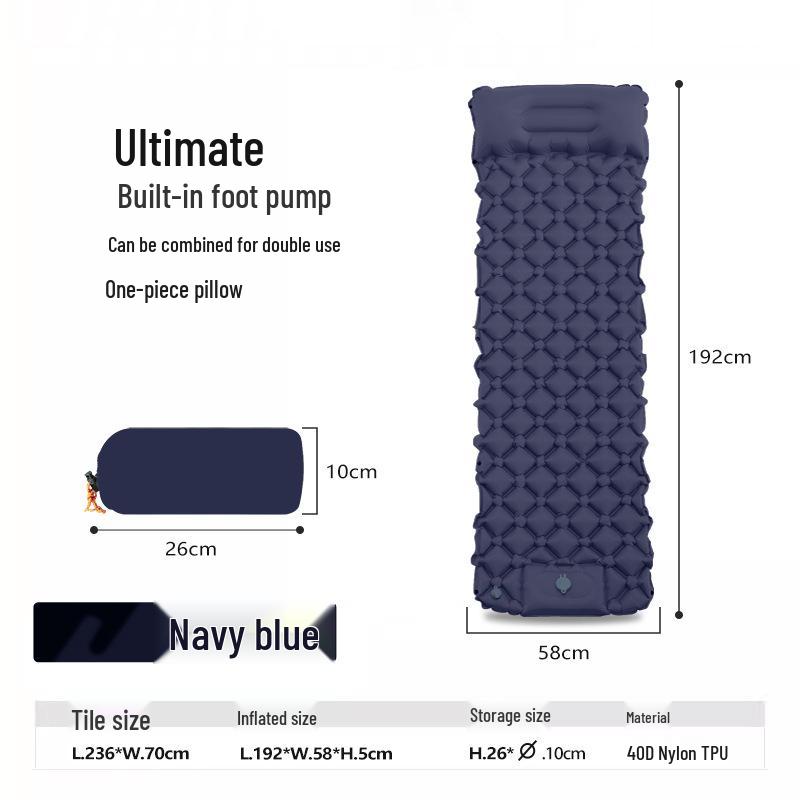Lightweight Inflatable Sleeping Pad with Foot-Pump, 600g, Moisture-Proof Camping Nap Mat - Color L18