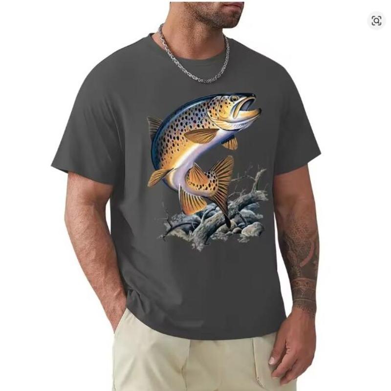 Brown Trout Fishing T-Shirt Cool Casual Pride T Shirt Men Unisex New Fashion Tshirt Men 3D Tees Streetwear