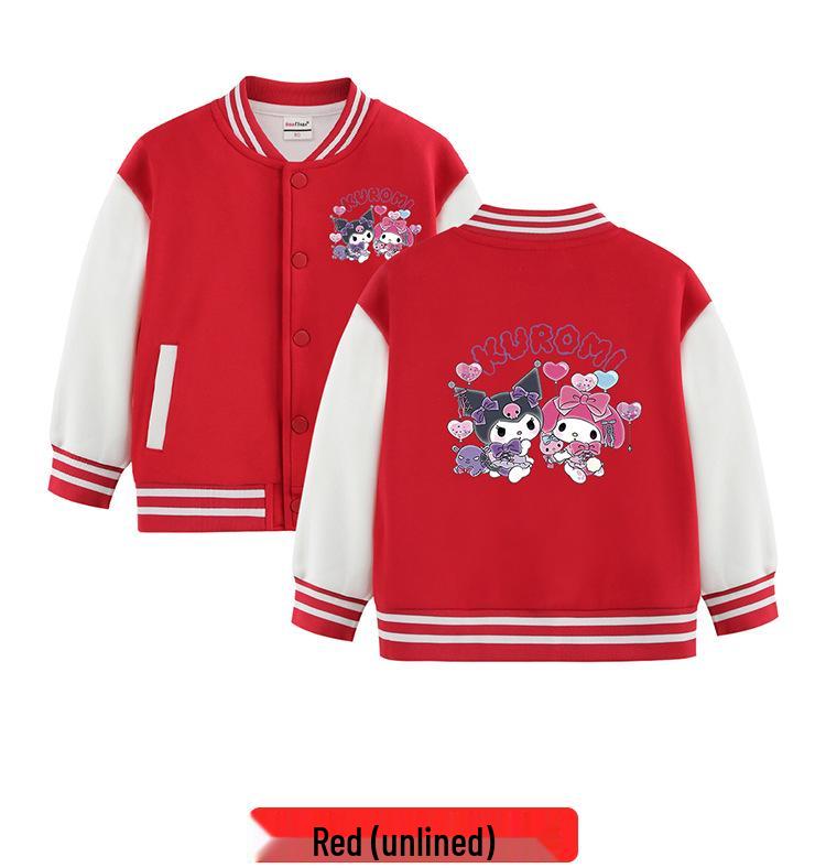 Kuromi Children's Baseball Jacket - Autumn/Winter Fashion, Girls' Plus Velvet Top, Medium & Large Sizes.