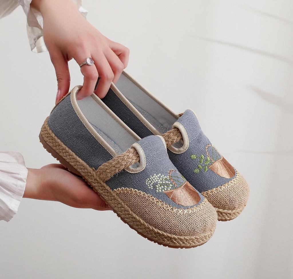 Damskie etniczne buty płócienne - Styl Starego Pekinu, Okrągły nosek, Płaska i lekka podeszwa, Miękka podeszwa, Buty w stylu casual