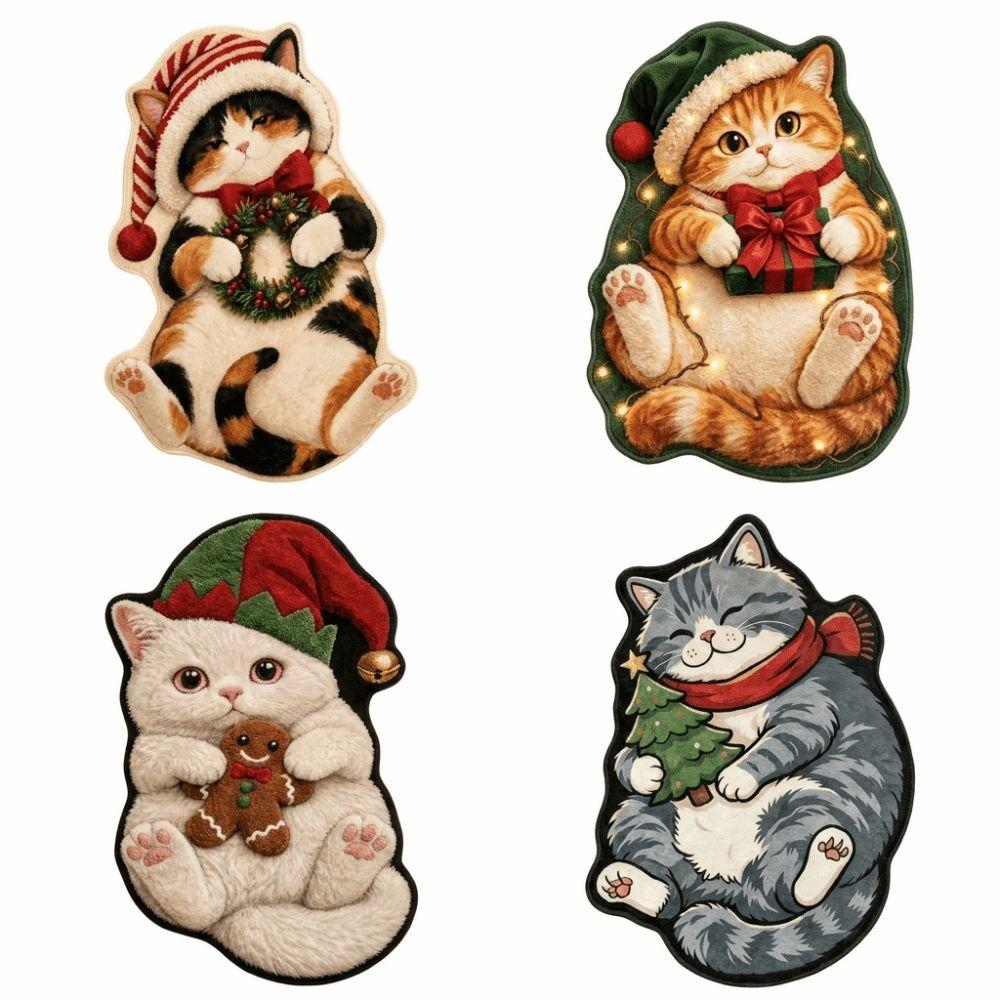 Cute Cat Pattern Christmas Cat Doormat Stain Resistant Indoor Floor Rug Bathroom Floor Mat  Bedroom
