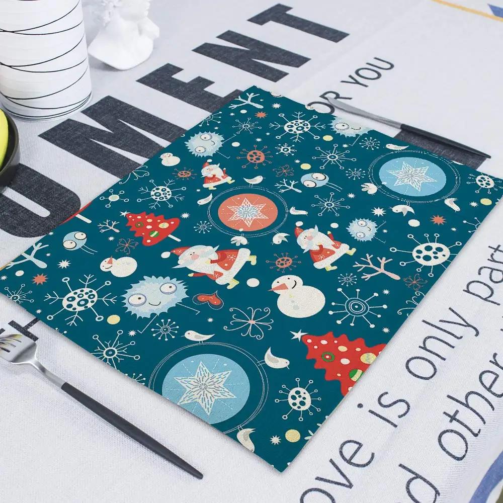

Greet Christmas Linen Santa Claus Snowflake Elk Pattern Cake Decoration 45*30cm New Year Home Kitchen Tableware Placemat Natale 2pcs 30x45cm
