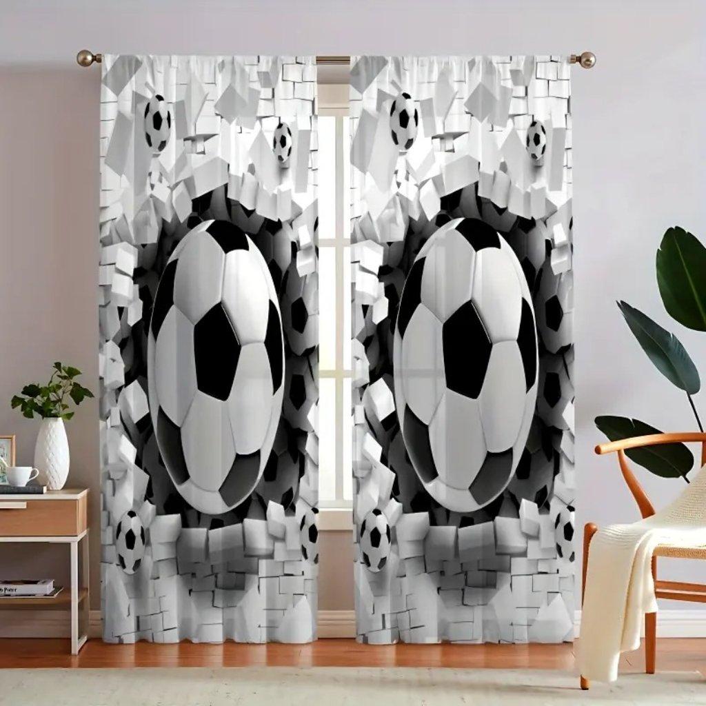 2 st Halvskuggande Polyester Fotbollsmönster Stångficka Gardiner För Vardagsrum Sovrum Kontor Kök Arbetsrum Heminredning