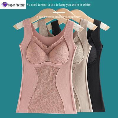 Ladies' Thermal Vest: Double-Sided Brushed Velvet, Seamless Lace, Chest Padding, Plus Size, Autumn/Winter Warmth