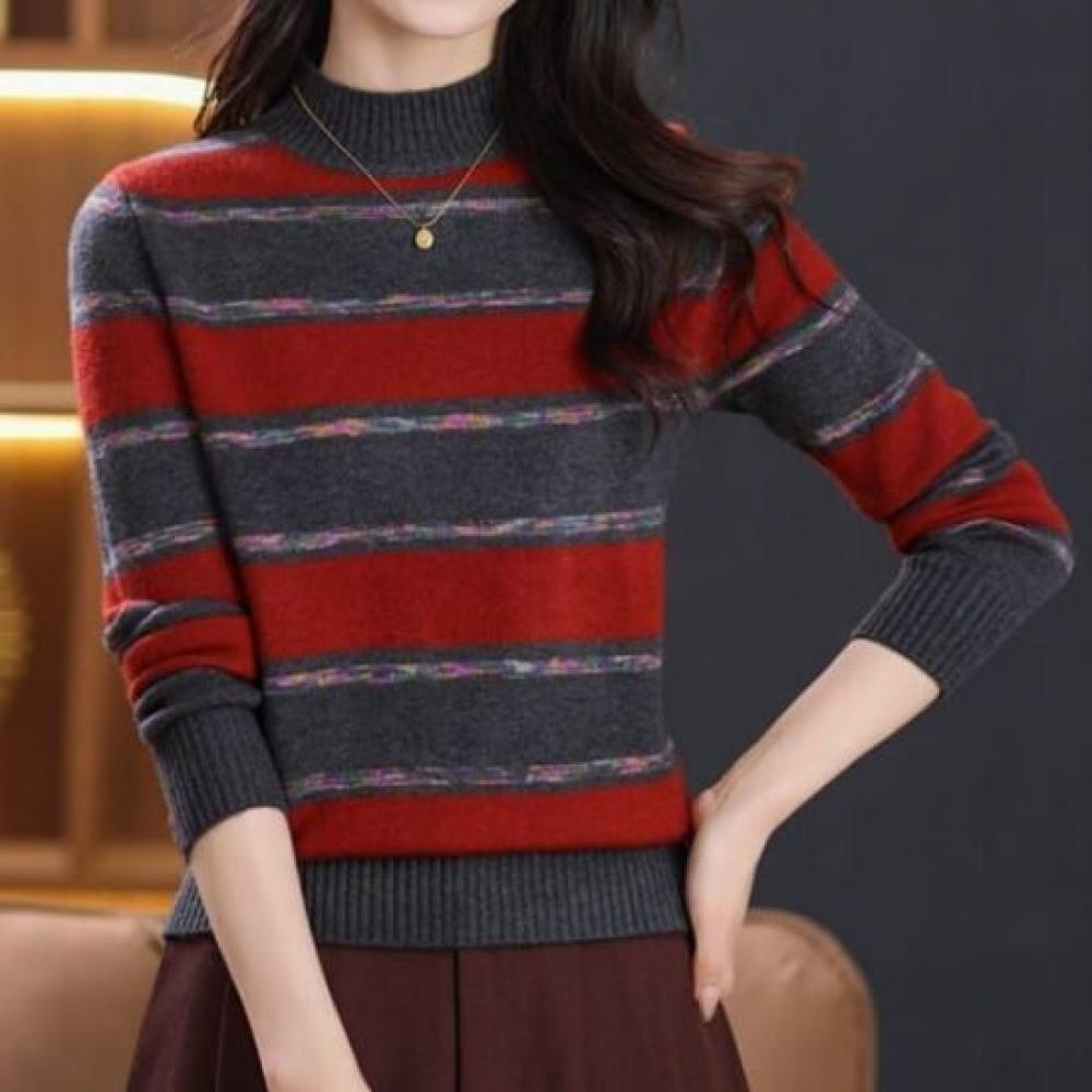 Navava Casual Daily Stripe Half Polo Knit Top Nk3504