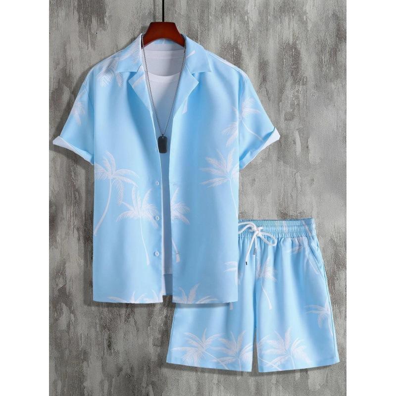 Seturi de cămașă cu mânecă scurtă pentru bărbați la modă, cu imprimeu, plajă, nucă de cocos, în carouri, costume hawaiene, cu rever, cămașă ocazională, pantaloni scurți, îmbrăcăminte stradală de vară 3D