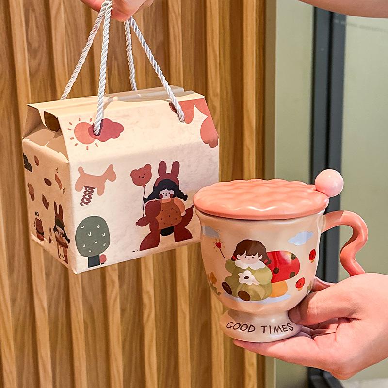 High-value birthday gift, cute girl ceramic mug design sense, companion gift, girlfriend practical gift box