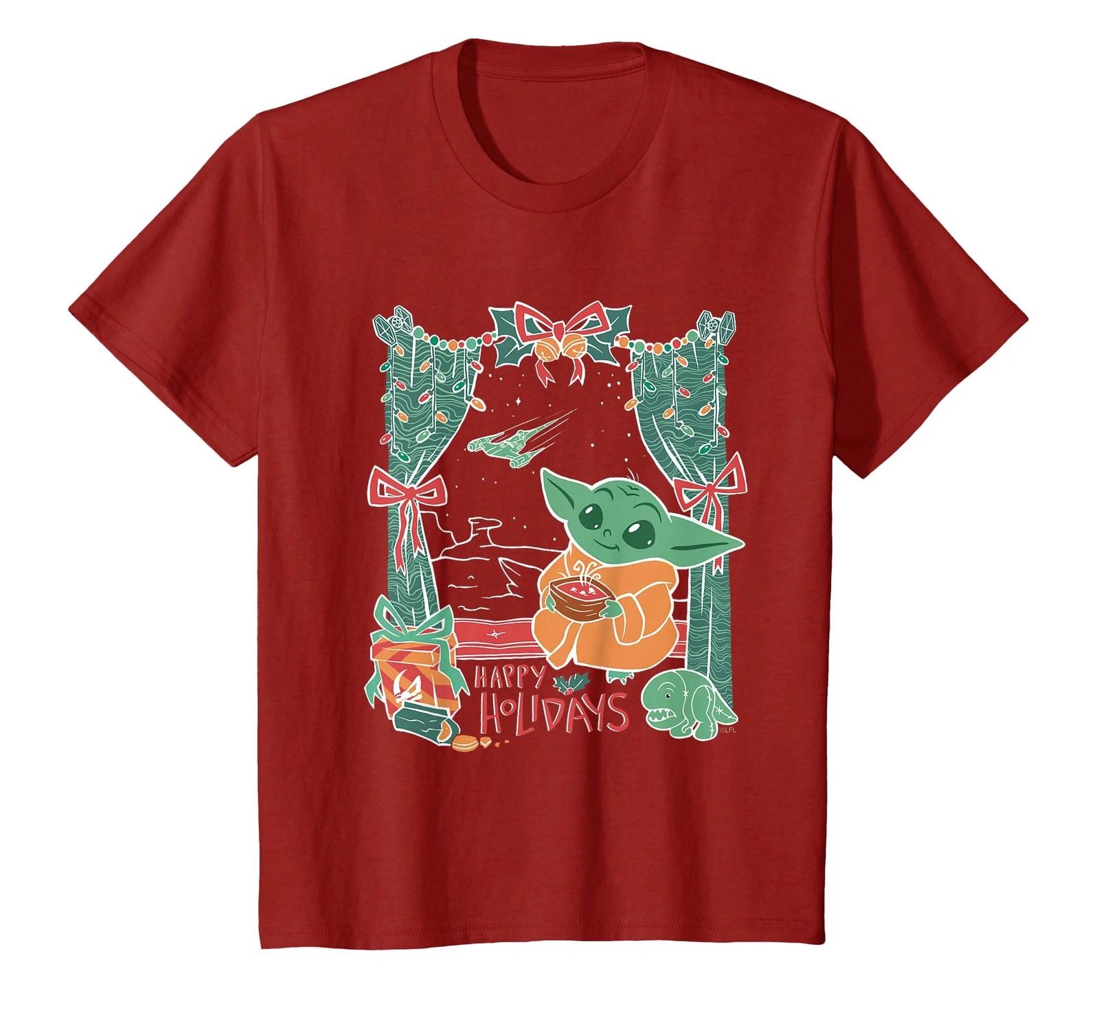 

Star Wars Grogu Christmas Window Happy Holidays T-Shirt_ L