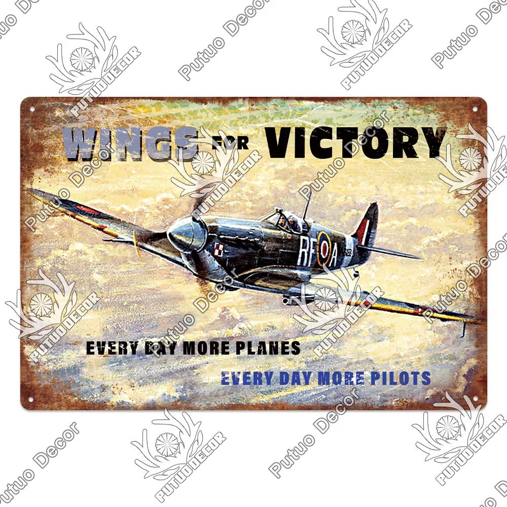 Putuo Decor Fighter Plane Vintage Tin Sign Plaque Metal Plate Retro Posters Wall Art Decoration for Garage Man Cave Pub Bar Club