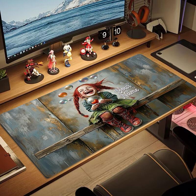 Pippi Longstocking Custom Name Large Size Mouse Pad Large Gaming Table Cushion Non-slip Laptop Tablet Big Mousepad XXL Mat Mini PC Playmat With Lock E