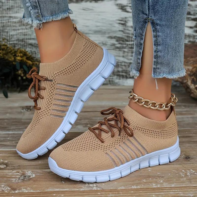 Summer Yellow Casual Shoes Women Flat Shoes Breathable Mesh Knit Sneakers Women Tennis Shoe Lightweight Running Shoes Woman Shoe