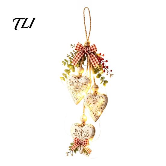 Rustic Office Wall Hanging Heart-Shaped Wooden Decorative Ornaments with LED Light, Farmhouse Heart Pendant Boho Bedroom Accents Vintage Beads & Jute