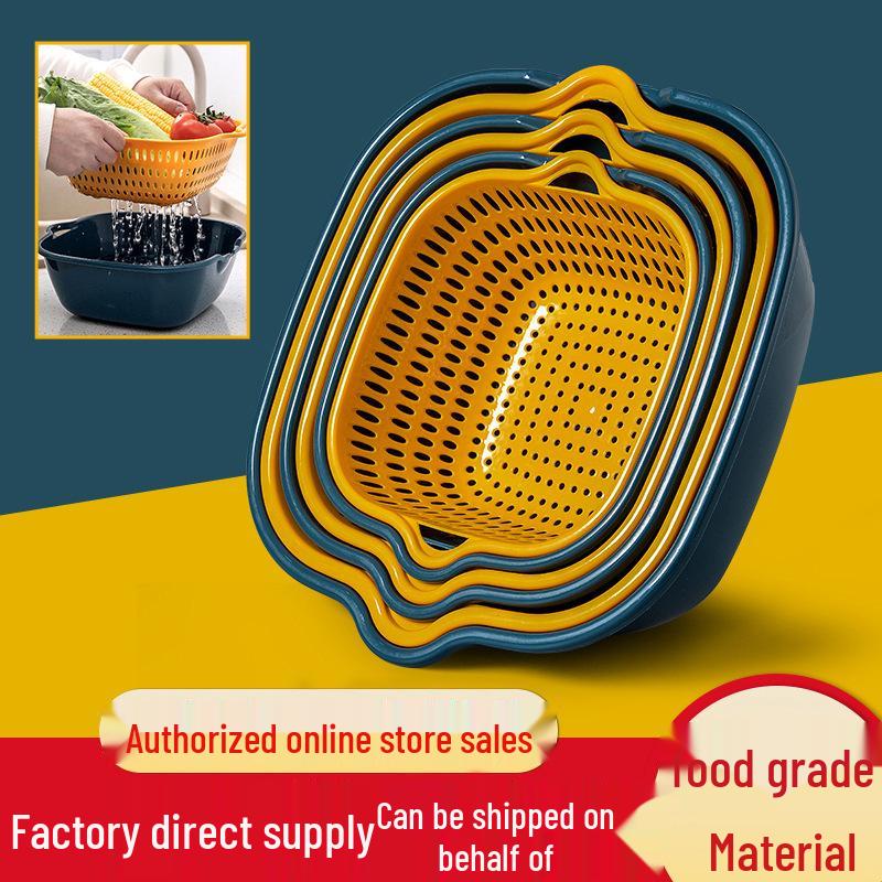 Six-Piece Double-Layer Kitchen Basket Set for Washing Fruits and Vegetables