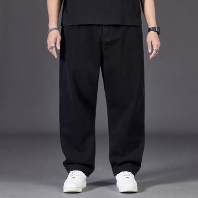 Autumn Men's Large Size Straight Wide Leg Elastic Waist Denim Trousers