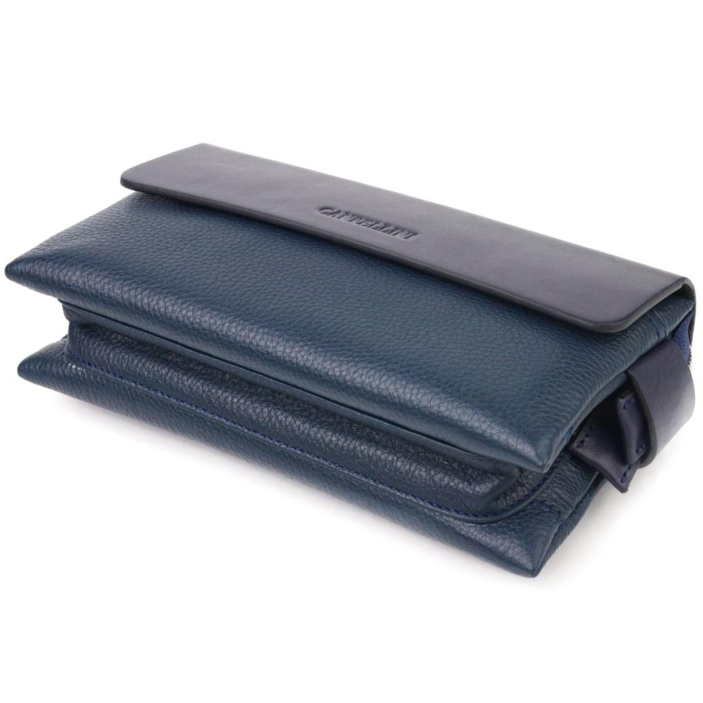 Solid Men's Clutch Made of Genuine Combined Leather CANPELLINI 21565 Blue