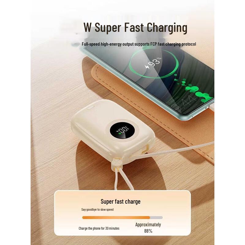 HANDUNYOU 20000mAh Compact Power Bank with Built-in Cable